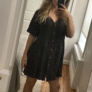 Black Button Down Dress w White Polka Dots Size 0